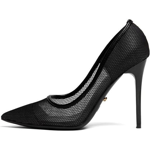 4 Inch Mesh-Black Womens Pumps High Heels Stiletto Pointed Closed Toe Shoes - Picture 3 of 6
